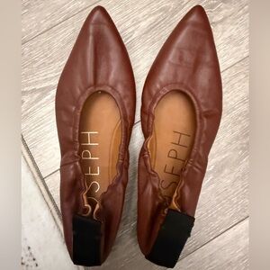 JOSEPH Brown Leather Pointed-Toe Flats | Ballet Style